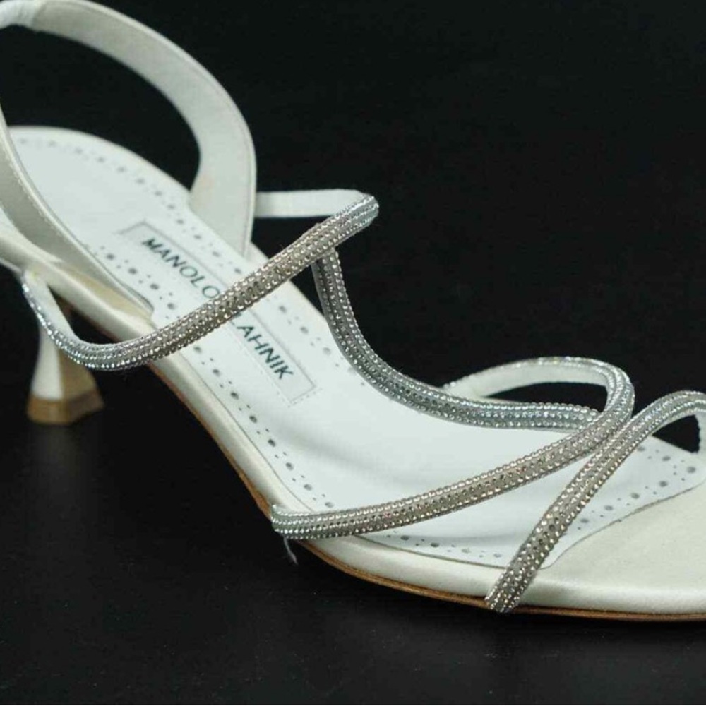 Manolo Blahnik Silver and Cream Strappy Sandals